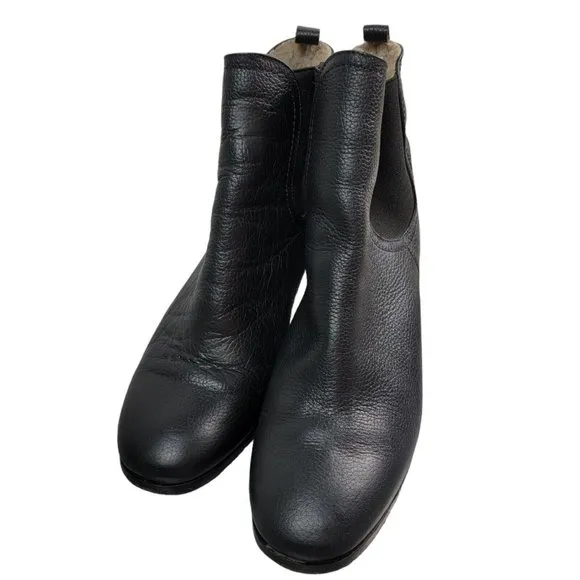 RACHEL COMEY Pebbled Nassau Chelsea Boots Heel Leather Sherpa Lined Size 6
