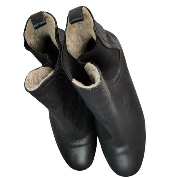 RACHEL COMEY Pebbled Nassau Chelsea Boots Heel Leather Sherpa Lined Size 6