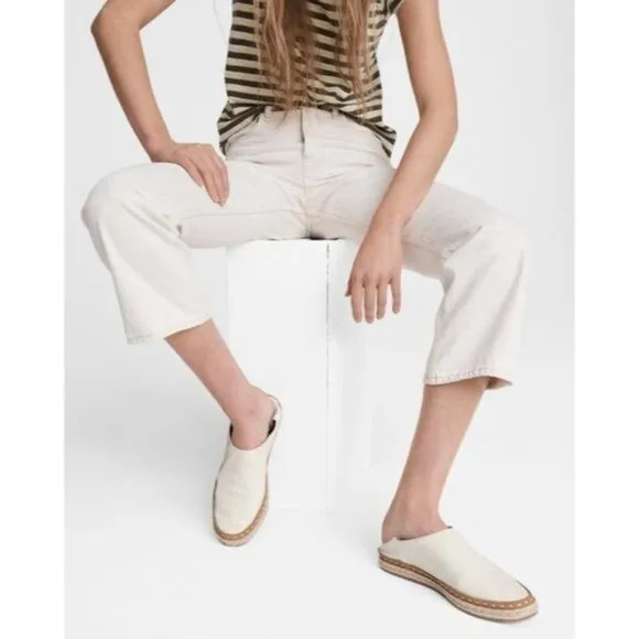 Rag &amp; bone cream leather espadrille slides size 38