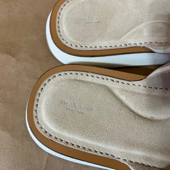 Rag &amp; Bone | Parker Slide Sandals Sheep Nappa Leather Two Strap Stone Size 9.5