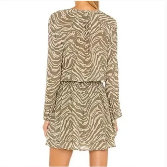 Rails Jasmine Beige Safari Wild Cat‎ Long Sleeve Smocked Waist Mini Dress Small