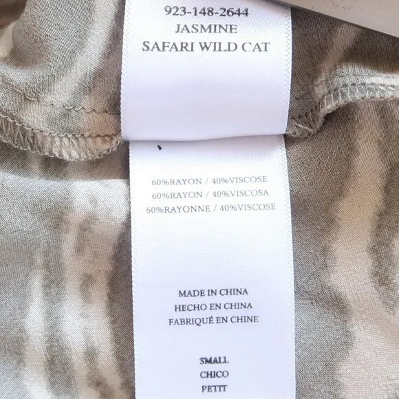 Rails Jasmine Beige Safari Wild Cat‎ Long Sleeve Smocked Waist Mini Dress Small