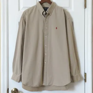 Ralph Lauren 90's Vintage Blaire Classic Long Sleeve Button Down Shirt Tan XL