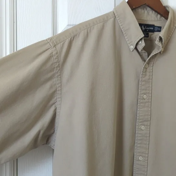 Ralph Lauren 90's Vintage Blaire Classic Long Sleeve Button Down Shirt Tan XL