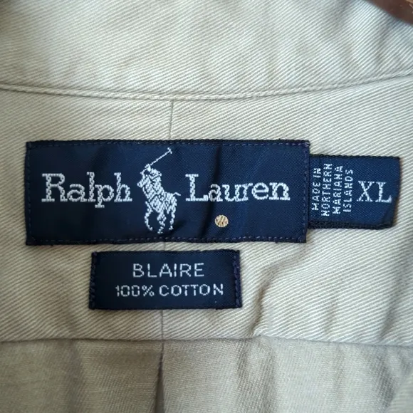 Ralph Lauren 90's Vintage Blaire Classic Long Sleeve Button Down Shirt Tan XL