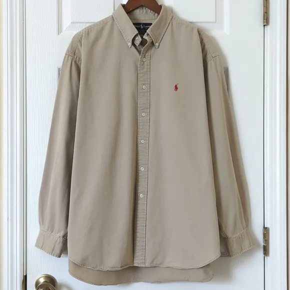Ralph Lauren 90's Vintage Blaire Classic Long Sleeve Button Down Shirt Tan XL