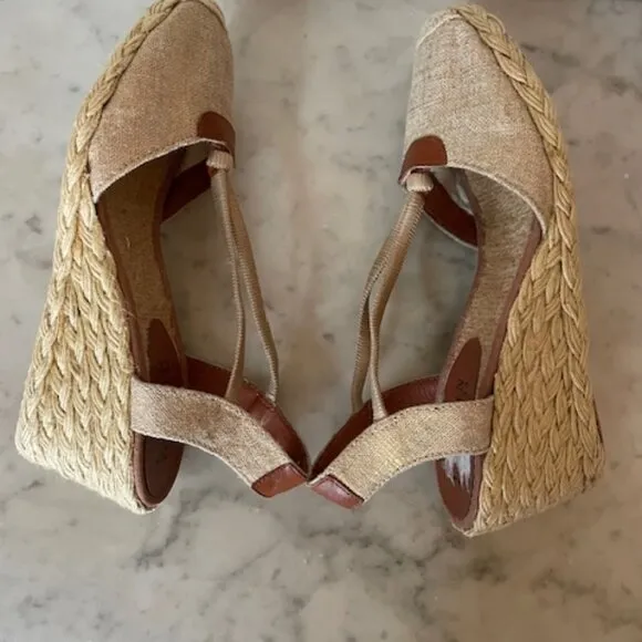 RALPH LAUREN CALA Linen Espadrilles Gold Tan 6B