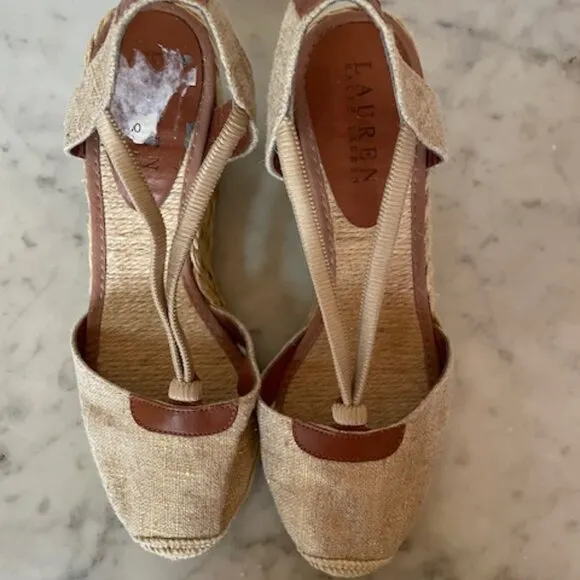 RALPH LAUREN CALA Linen Espadrilles Gold Tan 6B