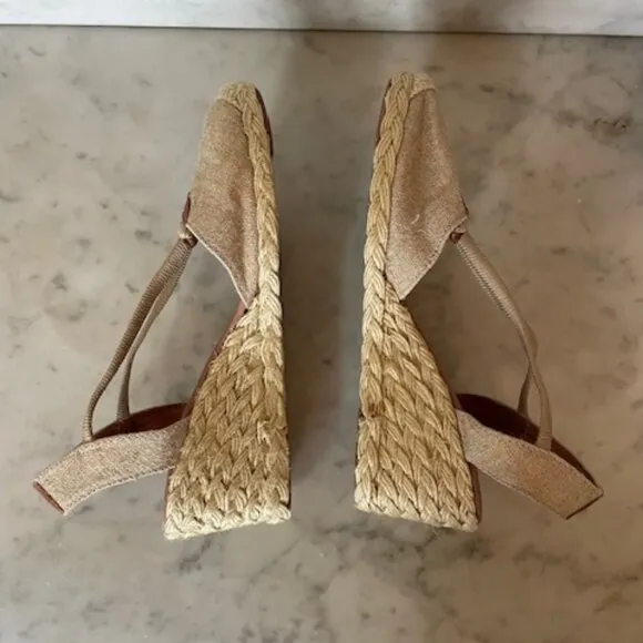 RALPH LAUREN CALA Linen Espadrilles Gold Tan 6B