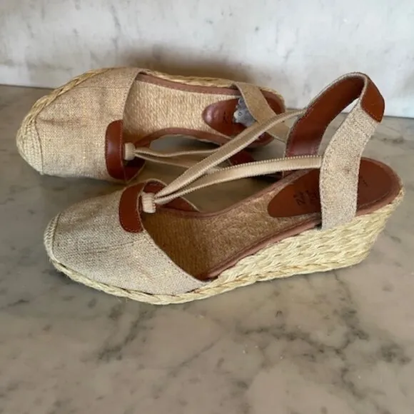 RALPH LAUREN CALA Linen Espadrilles Gold Tan 6B