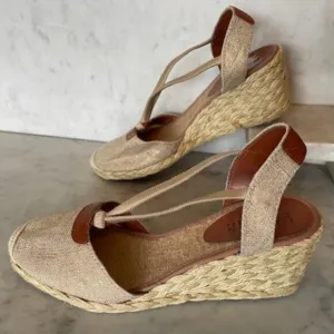 RALPH LAUREN CALA Linen Espadrilles Gold Tan 6B
