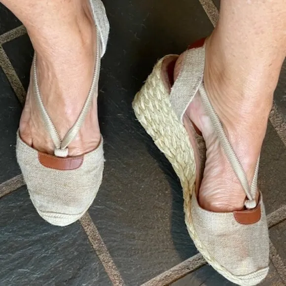 RALPH LAUREN CALA Linen Espadrilles Gold Tan 6B