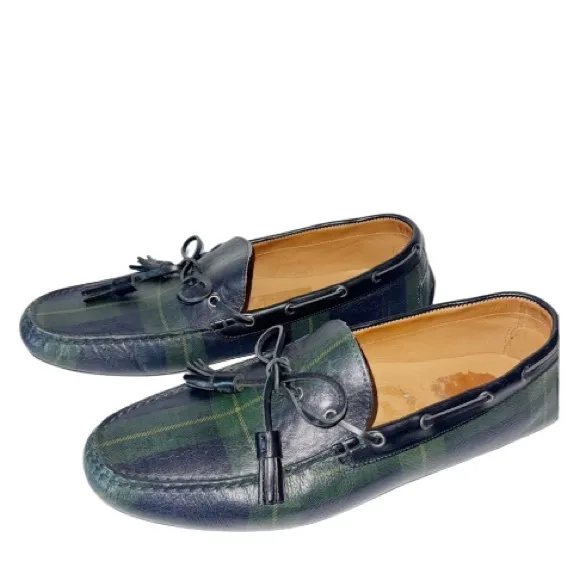 Ralph Lauren Men’s Blackwatch Plaid Leather Driver Loafers Sz 11 Made in Italy