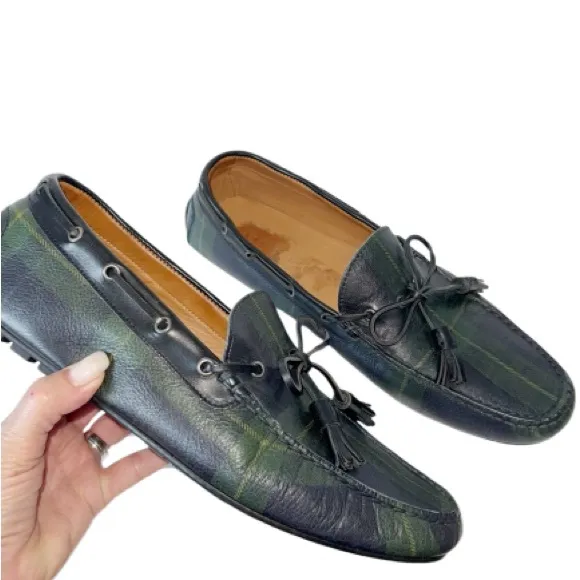 Ralph Lauren Men’s Blackwatch Plaid Leather Driver Loafers Sz 11 Made in Italy