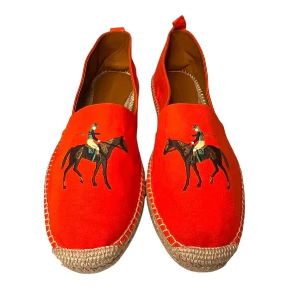 Ralph Lauren Purple Label Bowsworth Standing Horse Espadrilles Orange US 11D