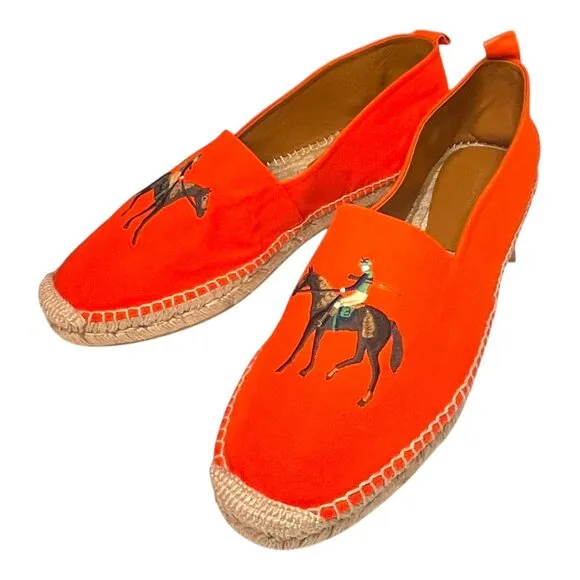 Ralph Lauren Purple Label Bowsworth Standing Horse Espadrilles Orange US 11D