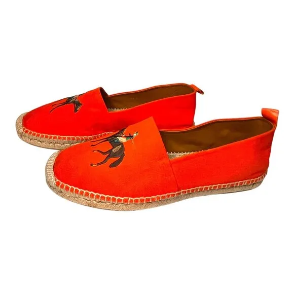 Ralph Lauren Purple Label Bowsworth Standing Horse Espadrilles Orange US 11D