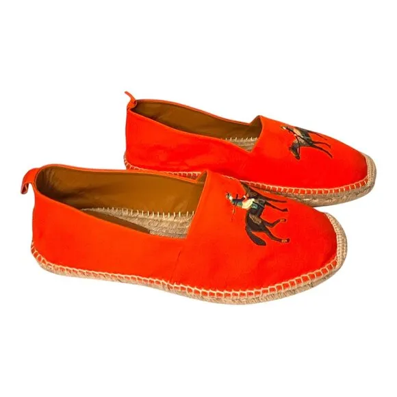 Ralph Lauren Purple Label Bowsworth Standing Horse Espadrilles Orange US 11D