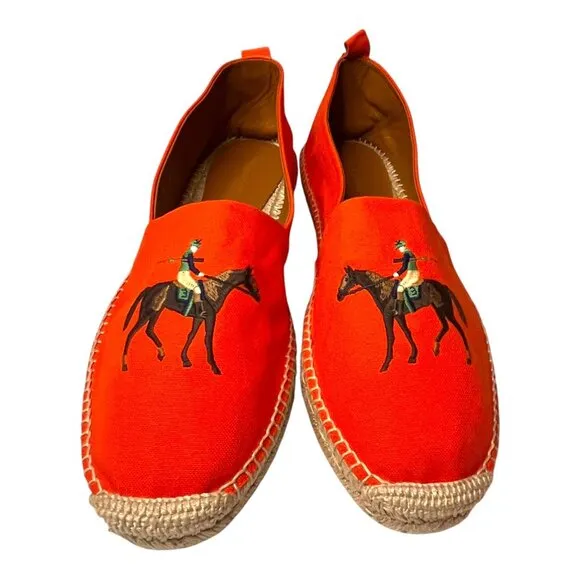 Ralph Lauren Purple Label Bowsworth Standing Horse Espadrilles Orange US 11D