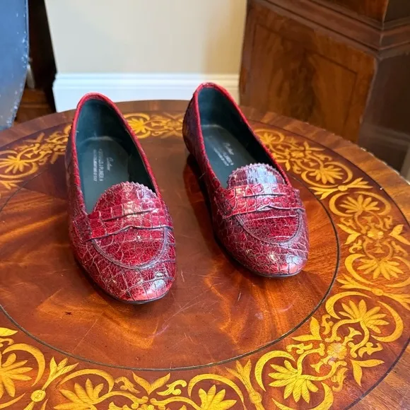 Rare Donald J Pliner Red Leather Alligator Croc Slip On Loafers Size $8.5 $295