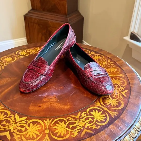 Rare Donald J Pliner Red Leather Alligator Croc Slip On Loafers Size $8.5 $295