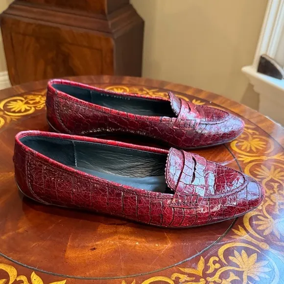 Rare Donald J Pliner Red Leather Alligator Croc Slip On Loafers Size $8.5 $295