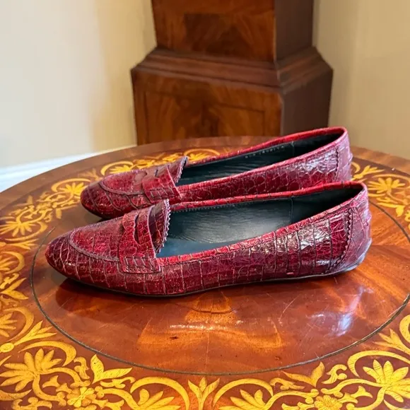 Rare Donald J Pliner Red Leather Alligator Croc Slip On Loafers Size $8.5 $295
