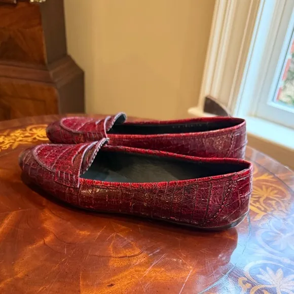 Rare Donald J Pliner Red Leather Alligator Croc Slip On Loafers Size $8.5 $295