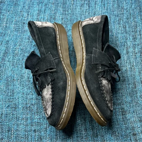 RARE Dr. Martens Dreyton Camo Suede Leather Loafers in Black Grey