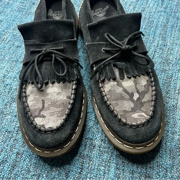RARE Dr. Martens Dreyton Camo Suede Leather Loafers in Black Grey