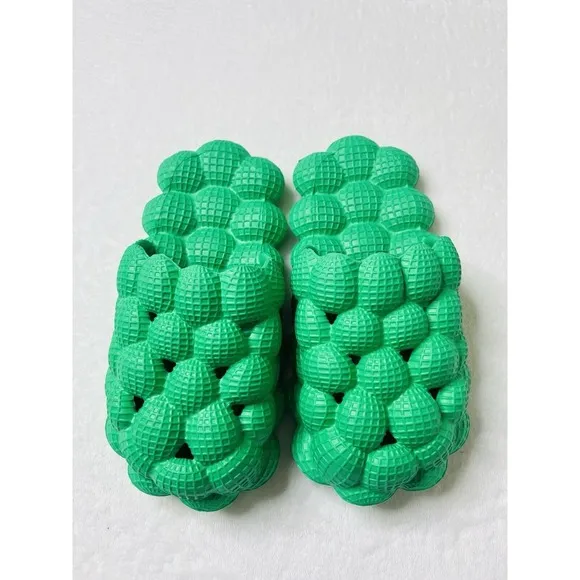 RARE Womens Cushioned Slip On Bubble Green Slides Sandals Slippers Size 5/6
