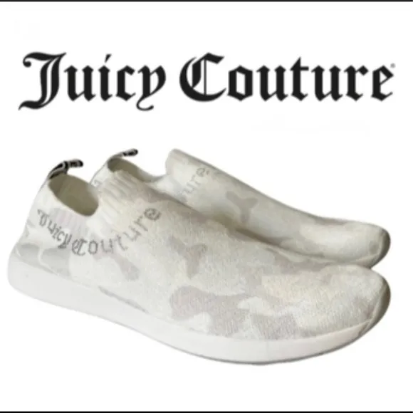 RARE Worn once Juicy Couture Avarie White &amp; Gray Camouflage Sneakers Slip on