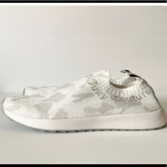 RARE Worn once Juicy Couture Avarie White &amp; Gray Camouflage Sneakers Slip on