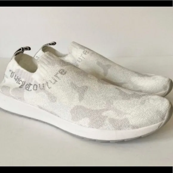 RARE Worn once Juicy Couture Avarie White &amp; Gray Camouflage Sneakers Slip on
