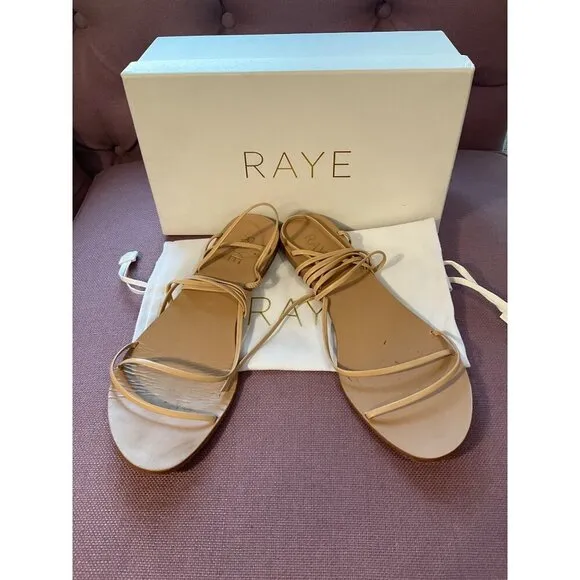 RAYE Tied up Sandals in Cognac 9 with box Womens Wrap Flat Slides