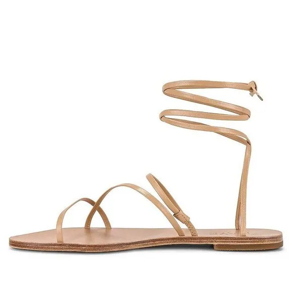 RAYE Tied up Sandals in Cognac 9 with box Womens Wrap Flat Slides
