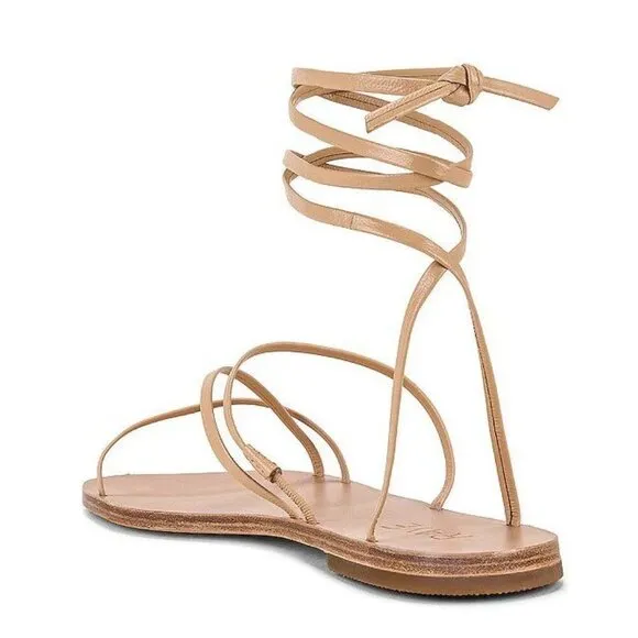RAYE Tied up Sandals in Cognac 9 with box Womens Wrap Flat Slides