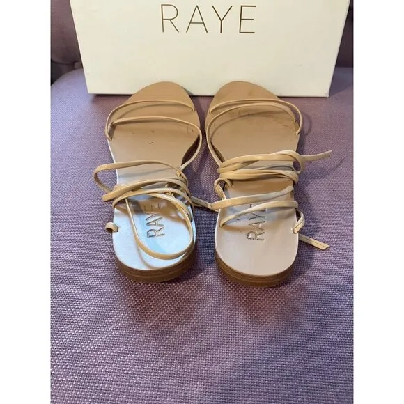 RAYE Tied up Sandals in Cognac 9 with box Womens Wrap Flat Slides