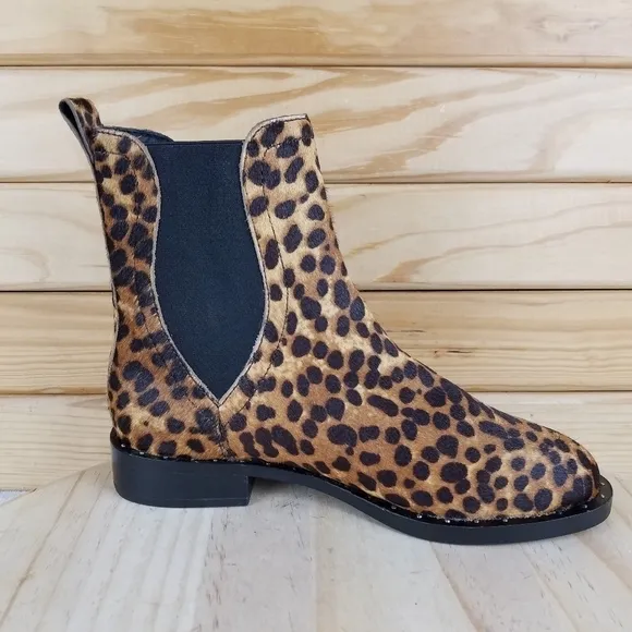 Rebecca Minkoff 7 US Sabeen Too Chelsea Boots Leopard Print Cow Fur Booties NEW