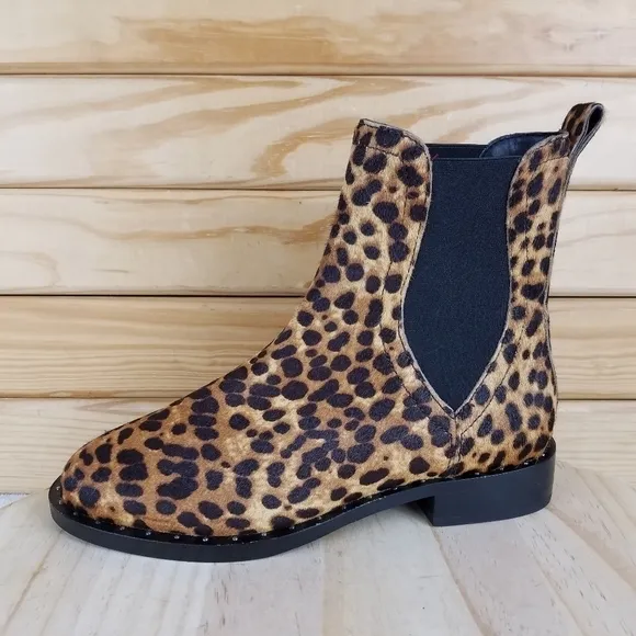 Rebecca Minkoff 7 US Sabeen Too Chelsea Boots Leopard Print Cow Fur Booties NEW