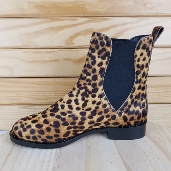 Rebecca Minkoff 7 US Sabeen Too Chelsea Boots Leopard Print Cow Fur Booties NEW
