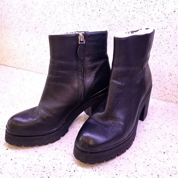 Rebecca Minkoff Boots Milano Booties Shearling Black Leather size 8