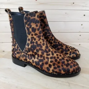 Rebecca Minkoff Sabeen Too 6 US Chelsea Booties Leopard Print Cow Fur Boots NEW