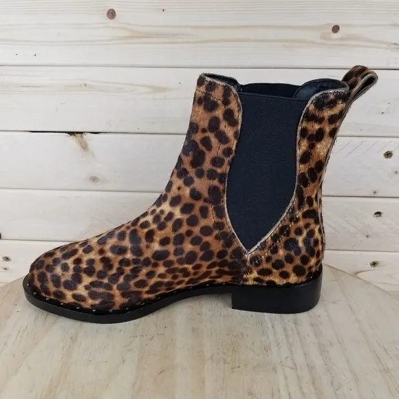 Rebecca Minkoff Sabeen Too 6 US Chelsea Booties Leopard Print Cow Fur Boots NEW