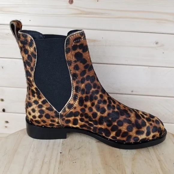 Rebecca Minkoff Sabeen Too 6 US Chelsea Booties Leopard Print Cow Fur Boots NEW