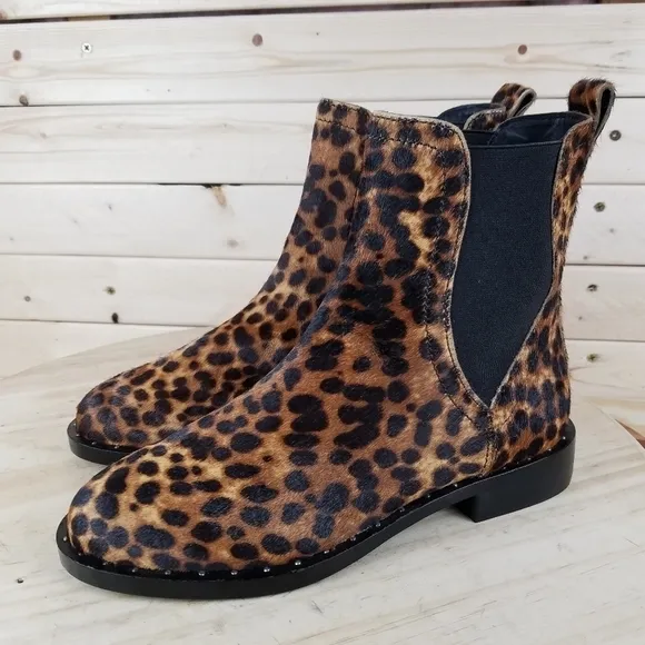 Rebecca Minkoff Sabeen Too 6 US Chelsea Booties Leopard Print Cow Fur Boots NEW