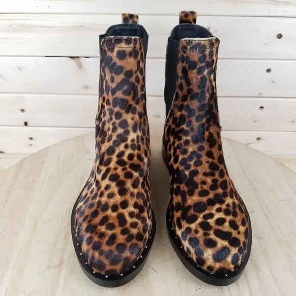 Rebecca Minkoff Sabeen Too 6 US Chelsea Booties Leopard Print Cow Fur Boots NEW