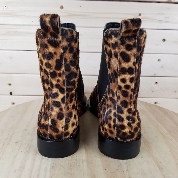 Rebecca Minkoff Sabeen Too 6 US Chelsea Booties Leopard Print Cow Fur Boots NEW