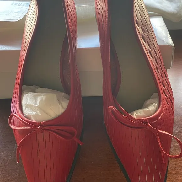 Red Flats with Pointed Toe and Decorative Bow