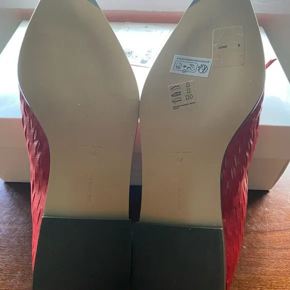 Red Flats with Pointed Toe and Decorative Bow